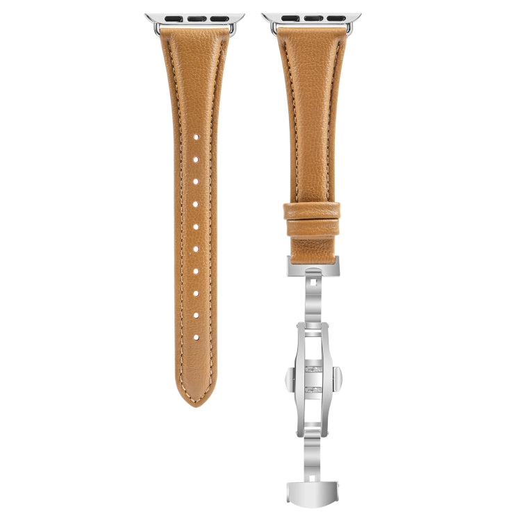 For Apple Watch Ultra 2 49mm Plain Leather Butterfly Buckle Watch Band(Brown+Silver) - free shipping - PMC TechLife - Order now!