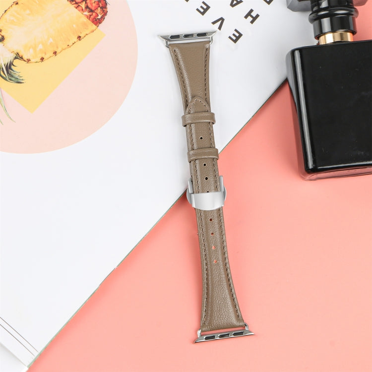 For Apple Watch Ultra 49mm Plain Leather Butterfly Buckle Watch Band(Gray+Silver) - free shipping - PMC TechLife - Order now!