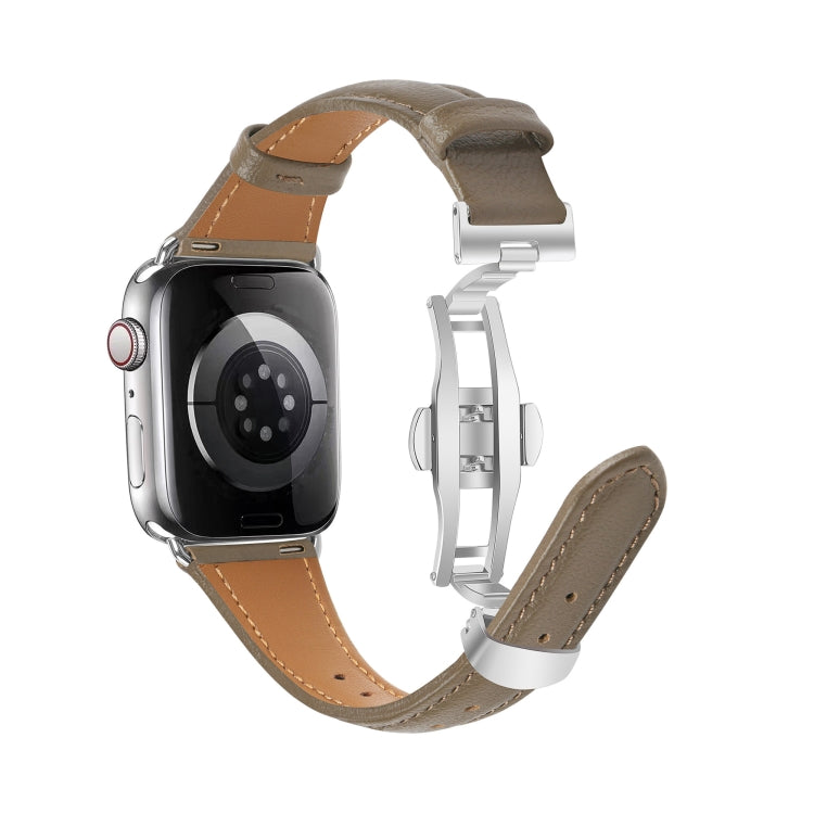 For Apple Watch Series 8 41mm Plain Leather Butterfly Buckle Watch Band(Gray+Silver) - free shipping - PMC TechLife - Order now!