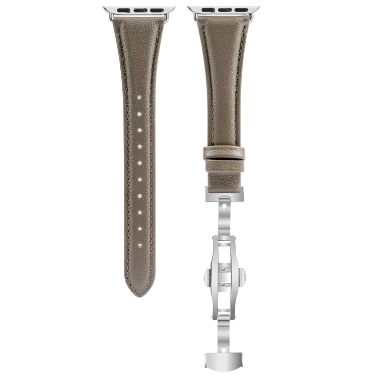 For Apple Watch Series 5 40mm Plain Leather Butterfly Buckle Watch Band(Gray+Silver) - free shipping - PMC TechLife - Order now!