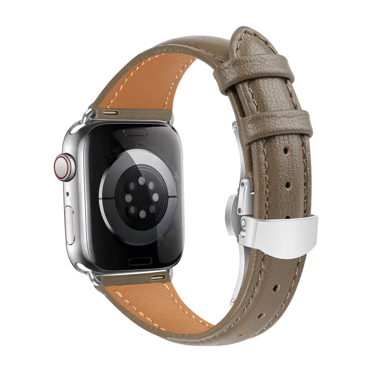 For Apple Watch Series 3 38mm Plain Leather Butterfly Buckle Watch Band(Gray+Silver) - free shipping - PMC TechLife - Order now!