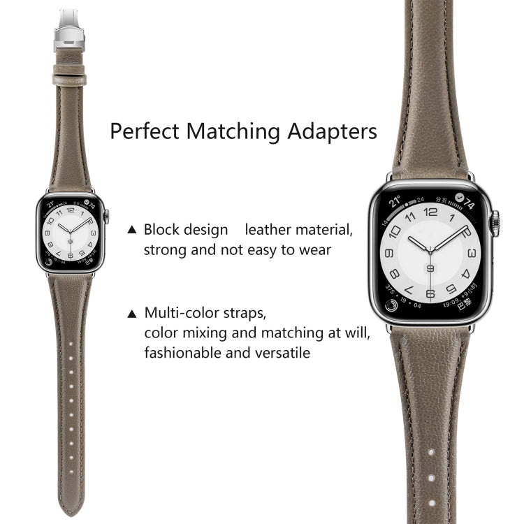 For Apple Watch Series 3 42mm Plain Leather Butterfly Buckle Watch Band(Gray+Silver) - free shipping - PMC TechLife - Order now!