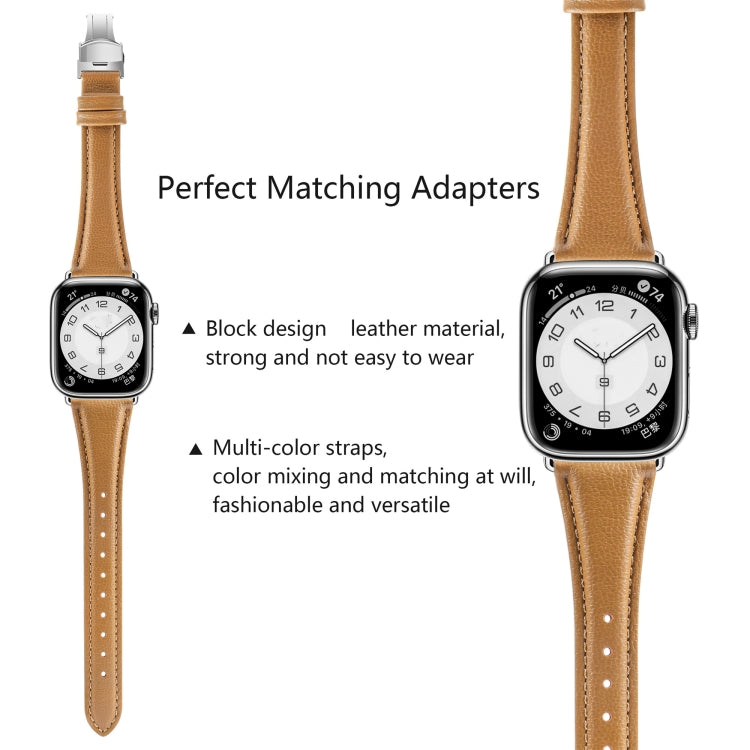 For Apple Watch Series 3 42mm Plain Leather Butterfly Buckle Watch Band(Brown+Silver) - free shipping - PMC TechLife - Order now!