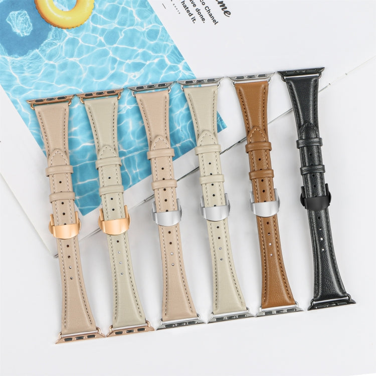 For Apple Watch Series 9 45mm Plain Leather Butterfly Buckle Watch Band(Gray+Silver) - free shipping - PMC TechLife - Order now!