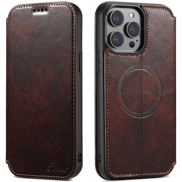 For iPhone 15 Pro Max Suteni J05 Leather Magnetic MagSafe Phone Case(Brown) - iPhone 15 Pro Max Cases by Suteni | Online Shopping South Africa | PMC Jewellery | Buy Now Pay Later Mobicred