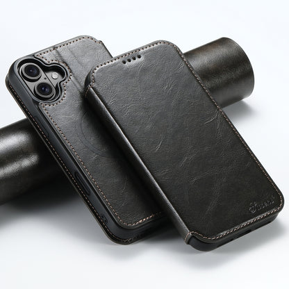 For iPhone 16 Plus Suteni J05 Leather Magnetic MagSafe Phone Case(Black) - iPhone 16 Plus Cases by Suteni | Online Shopping South Africa | PMC Jewellery | Buy Now Pay Later Mobicred