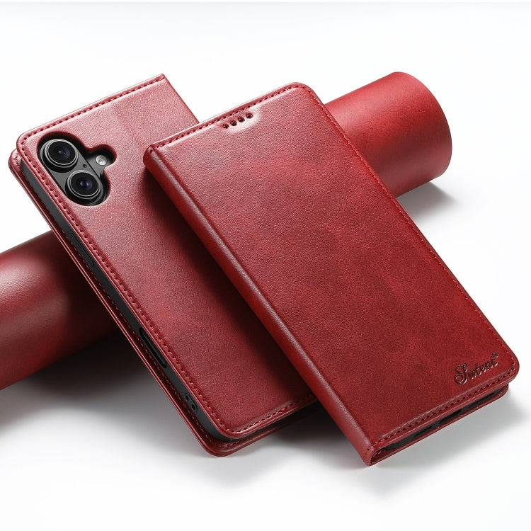 For iPhone 16 Plus Suteni Calf Texture Horizontal Flip Leather Phone Case(Red) - iPhone 16 Plus Cases by Suteni | Online Shopping South Africa | PMC Jewellery | Buy Now Pay Later Mobicred