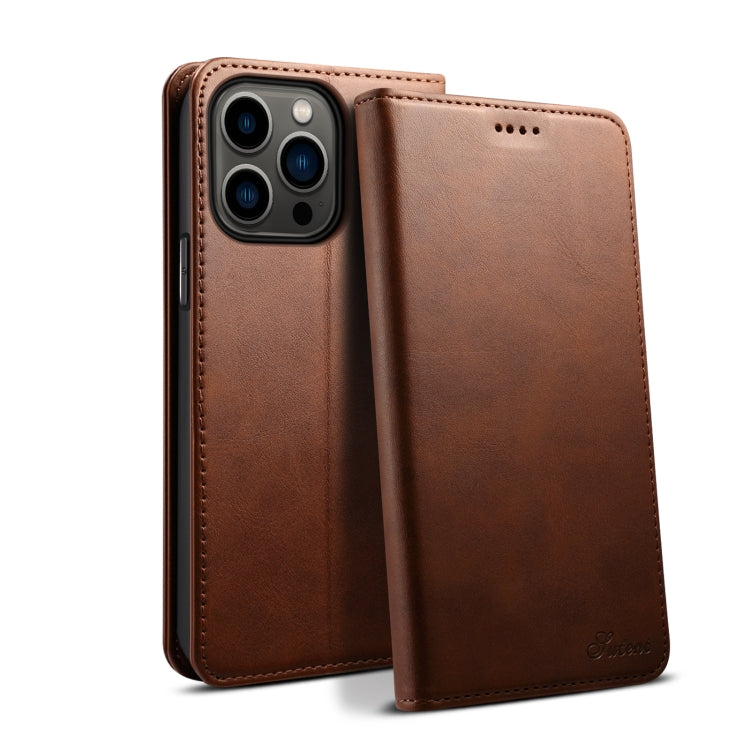 For iPhone 16 Pro Max Suteni Calf Texture Horizontal Flip Leather Phone Case(Brown) - iPhone 16 Pro Max Cases by Suteni | Online Shopping South Africa | PMC Jewellery | Buy Now Pay Later Mobicred