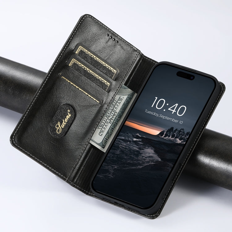 For iPhone 16 Pro Max Suteni Baroque Calf Texture Buckle Wallet Leather Phone Case(Black) - iPhone 16 Pro Max Cases by Suteni | Online Shopping South Africa | PMC Jewellery | Buy Now Pay Later Mobicred