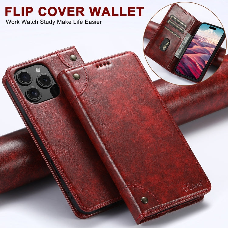 For iPhone 16 Pro Max Suteni Baroque Calf Texture Buckle Wallet Leather Phone Case(Red) - iPhone 16 Pro Max Cases by Suteni | Online Shopping South Africa | PMC Jewellery | Buy Now Pay Later Mobicred