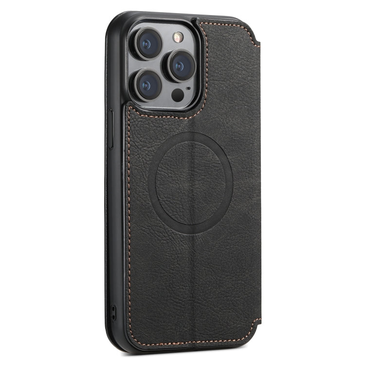 For iPhone 15 Suteni J06 Retro Matte Litchi Texture Leather MagSafe Phone Case(Black) - iPhone 15 Cases by Suteni | Online Shopping South Africa | PMC Jewellery | Buy Now Pay Later Mobicred