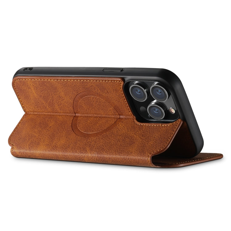 For iPhone 15 Suteni J06 Retro Matte Litchi Texture Leather MagSafe Phone Case(Khaki) - iPhone 15 Cases by Suteni | Online Shopping South Africa | PMC Jewellery | Buy Now Pay Later Mobicred