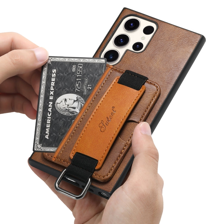 For Samsung Galaxy S24 Ultra 5G Suteni H13 Card Wallet Wrist Strap Holder PU Phone Case(Brown) - Galaxy S24 Ultra 5G Cases by Suteni | Online Shopping South Africa | PMC Jewellery | Buy Now Pay Later Mobicred