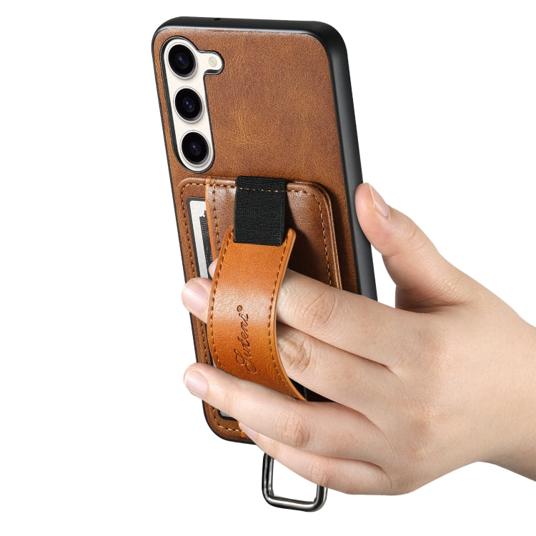 For Samsung Galaxy S24+  5G Suteni H13 Card Wallet Wrist Strap Holder PU Phone Case(Brown) - Galaxy S24+ 5G Cases by Suteni | Online Shopping South Africa | PMC Jewellery | Buy Now Pay Later Mobicred