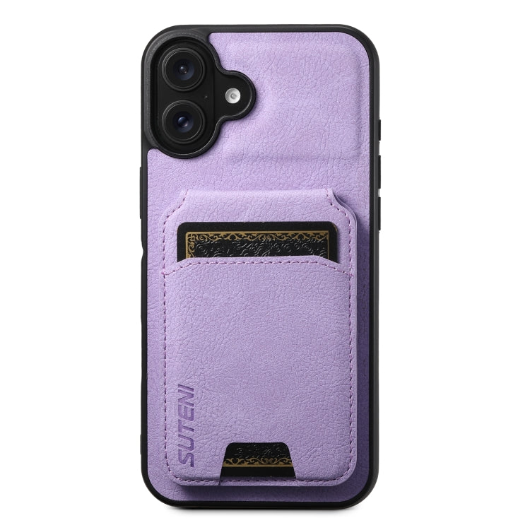 For iPhone 16 Plus Suteni H02 Litchi Leather Card Wallet Stand Back Phone Case(Purple) - iPhone 16 Plus Cases by Suteni | Online Shopping South Africa | PMC Jewellery | Buy Now Pay Later Mobicred