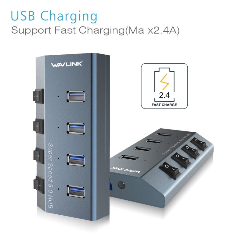 WAVLINK WL-UH3049 USB 3.0 4-Ports Desktop Fast Charger Station with Independent Switch(EU Plug) - USB 3.0 HUB by WAVLINK | Online Shopping South Africa | PMC Jewellery | Buy Now Pay Later Mobicred