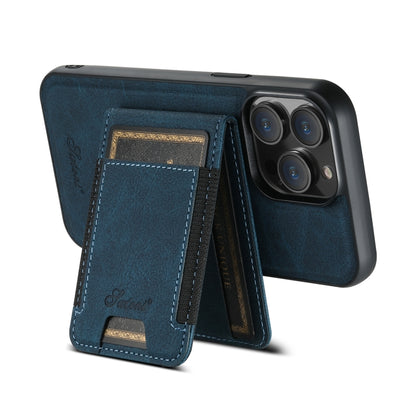 For iPhone 15 Pro Max Suteni H17 Litchi Texture Leather MagSafe Detachable Wallet Phone Case(Blue) - iPhone 15 Pro Max Cases by Suteni | Online Shopping South Africa | PMC Jewellery | Buy Now Pay Later Mobicred