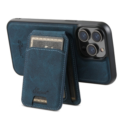 For iPhone 15 Plus Suteni H17 Litchi Texture Leather MagSafe Detachable Wallet Phone Case(Blue) - iPhone 15 Plus Cases by Suteni | Online Shopping South Africa | PMC Jewellery | Buy Now Pay Later Mobicred