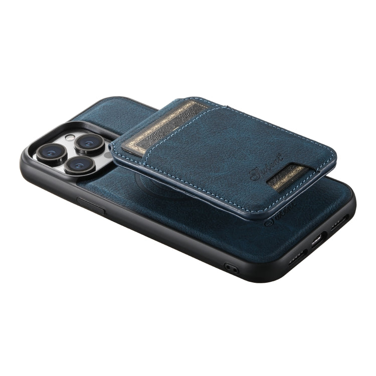 For iPhone 15 Suteni H17 Litchi Texture Leather MagSafe Detachable Wallet Phone Case(Blue) - iPhone 15 Cases by Suteni | Online Shopping South Africa | PMC Jewellery | Buy Now Pay Later Mobicred