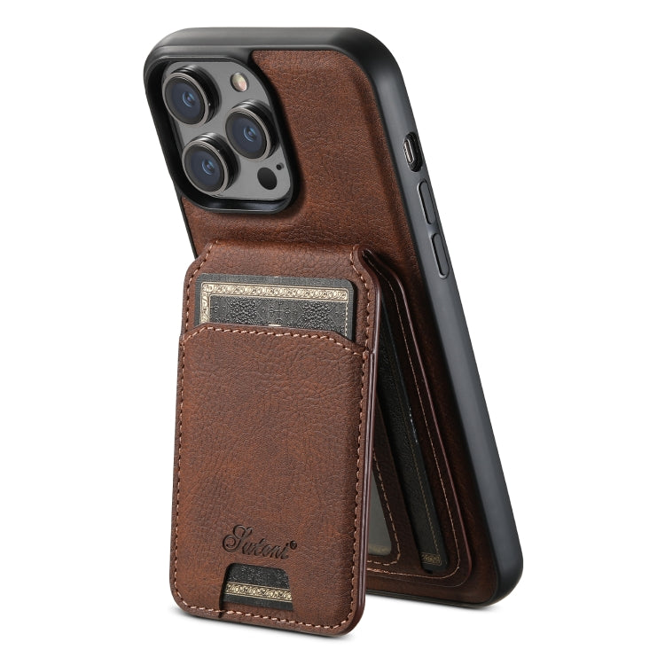 For iPhone 14 Plus Suteni H17 Litchi Texture Leather MagSafe Detachable Wallet Phone Case(Brown) - iPhone 14 Plus Cases by Suteni | Online Shopping South Africa | PMC Jewellery | Buy Now Pay Later Mobicred