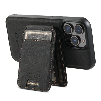 For iPhone 14 Pro Max Suteni H17 Litchi Texture Leather MagSafe Detachable Wallet Phone Case(Black) - iPhone 14 Pro Max Cases by Suteni | Online Shopping South Africa | PMC Jewellery | Buy Now Pay Later Mobicred