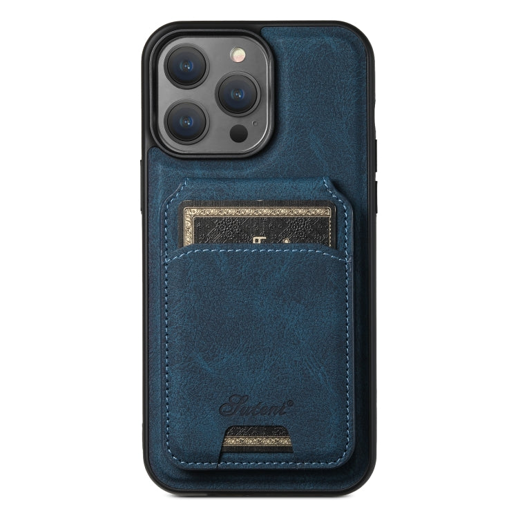 For iPhone 13 Pro Max Suteni H17 Litchi Texture Leather MagSafe Detachable Wallet Phone Case(Blue) - iPhone 13 Pro Max Cases by Suteni | Online Shopping South Africa | PMC Jewellery | Buy Now Pay Later Mobicred