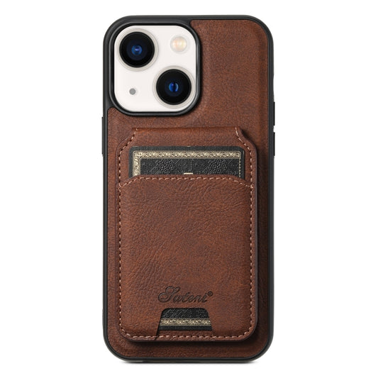 For iPhone 13 Suteni H17 Litchi Texture Leather MagSafe Detachable Wallet Phone Case(Brown) - iPhone 13 Cases by Suteni | Online Shopping South Africa | PMC Jewellery | Buy Now Pay Later Mobicred