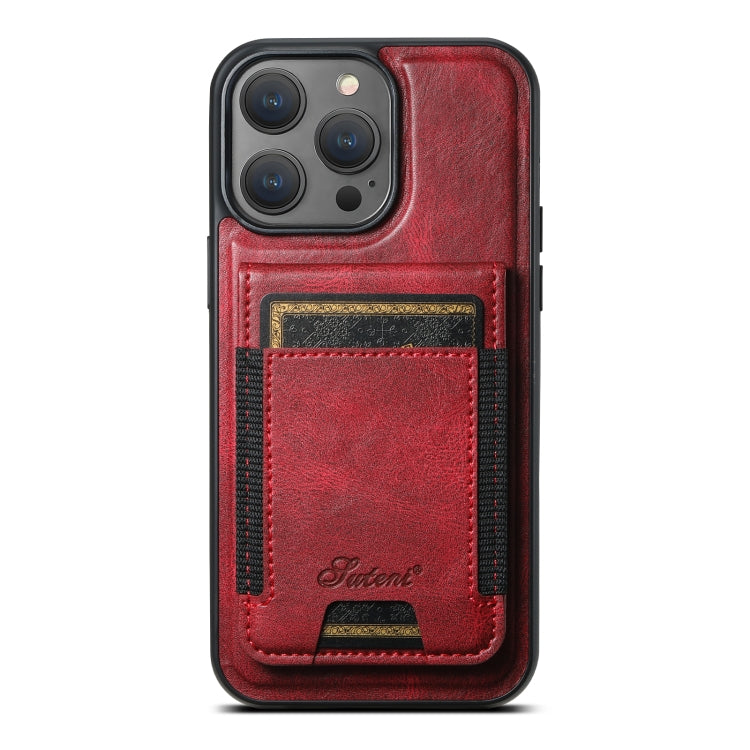 For iPhone 15 Pro Max Suteni H17 Oil Eax Leather MagSafe Detachable Wallet Phone Case(Red) - iPhone 15 Pro Max Cases by Suteni | Online Shopping South Africa | PMC Jewellery | Buy Now Pay Later Mobicred