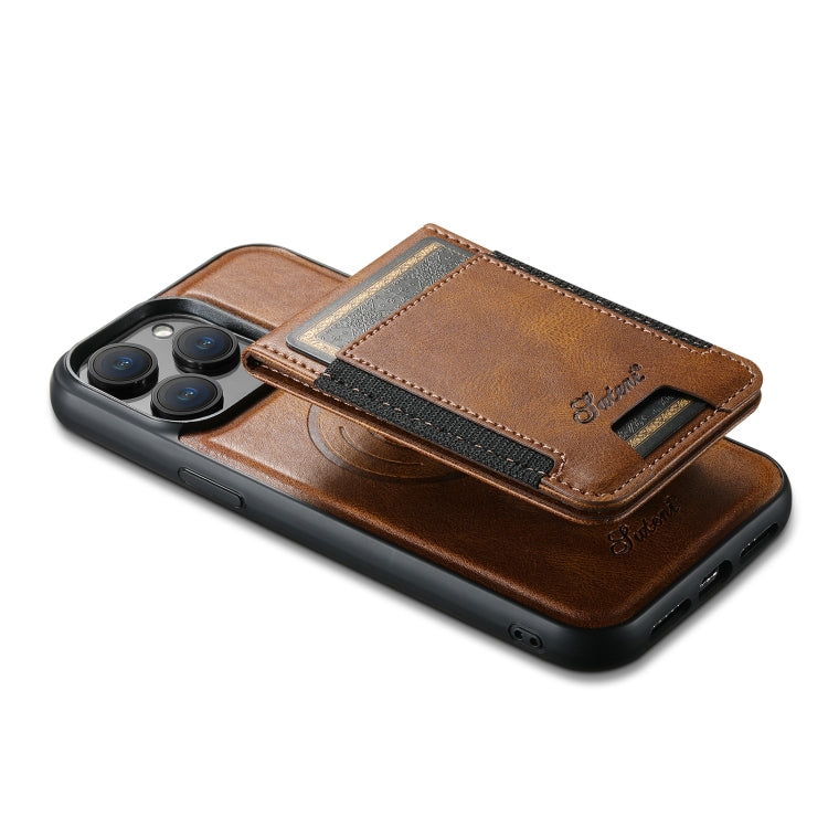 For iPhone 12 Pro Suteni H17 Oil Eax Leather MagSafe Detachable Wallet Phone Case(Brown) - iPhone 12 / 12 Pro Cases by Suteni | Online Shopping South Africa | PMC Jewellery | Buy Now Pay Later Mobicred