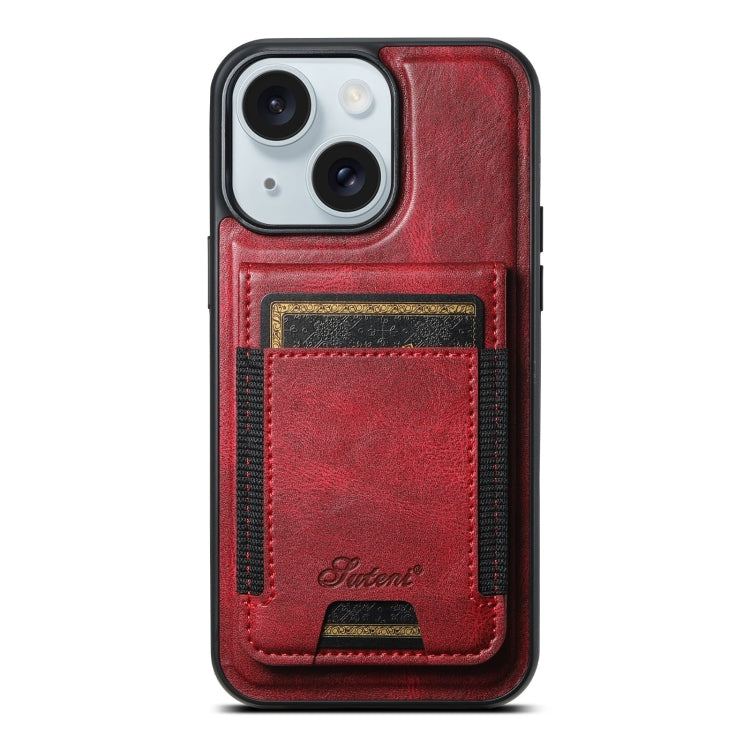 For iPhone 15 Suteni H17 Oil Eax Leather MagSafe Detachable Wallet Phone Case(Red) - iPhone 15 Cases by Suteni | Online Shopping South Africa | PMC Jewellery | Buy Now Pay Later Mobicred