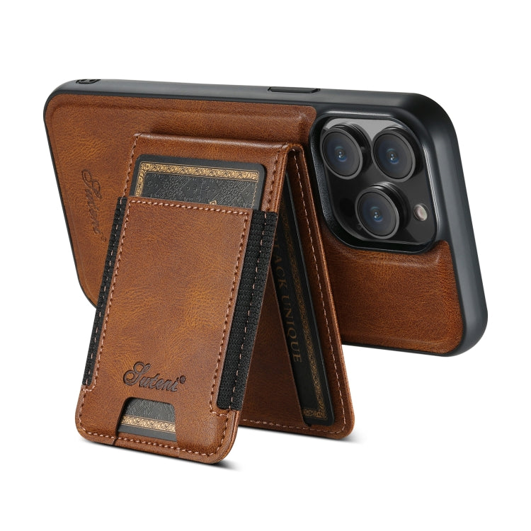 For iPhone 14 Plus Suteni H17 Oil Eax Leather MagSafe Detachable Wallet Phone Case(Brown) - iPhone 14 Plus Cases by Suteni | Online Shopping South Africa | PMC Jewellery | Buy Now Pay Later Mobicred