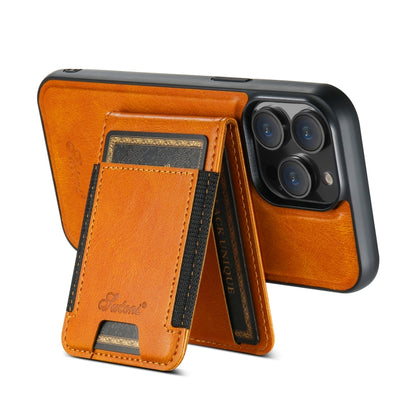 For iPhone 14 Suteni H17 Oil Eax Leather MagSafe Detachable Wallet Phone Case(Khaki) - iPhone 14 Cases by Suteni | Online Shopping South Africa | PMC Jewellery | Buy Now Pay Later Mobicred