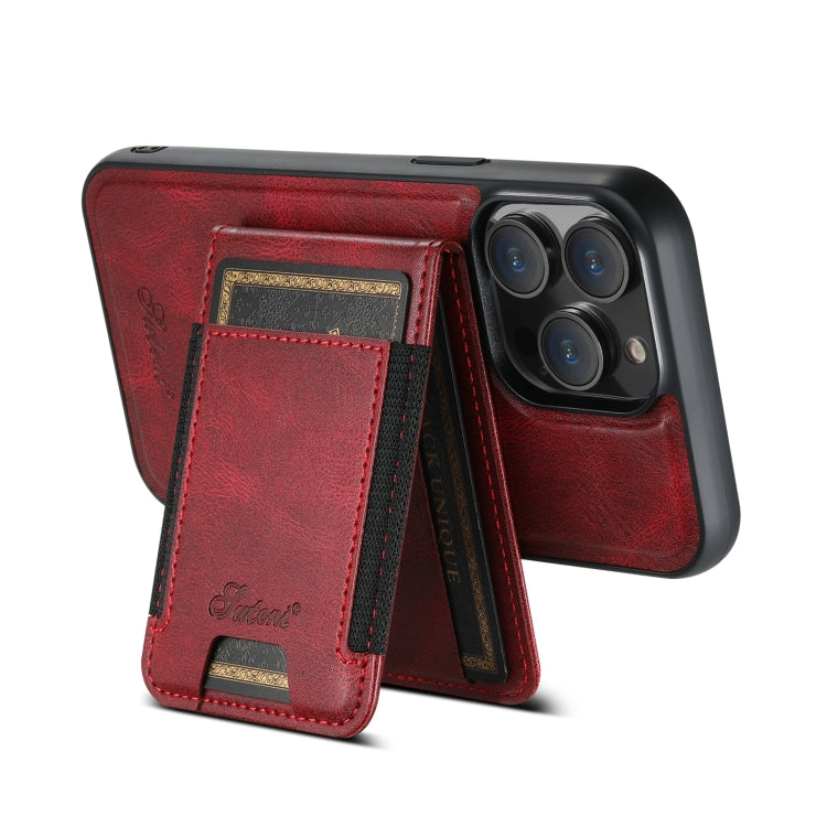 For iPhone 12  Suteni H17 Oil Eax Leather MagSafe Detachable Wallet Phone Case(Red) - iPhone 12 / 12 Pro Cases by Suteni | Online Shopping South Africa | PMC Jewellery | Buy Now Pay Later Mobicred