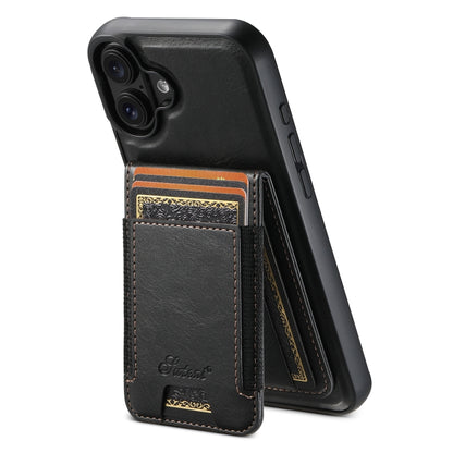 For iPhone 16 Suteni H17 Oil Eax Leather MagSafe Detachable Wallet Phone Case(Black) - iPhone 16 Cases by Suteni | Online Shopping South Africa | PMC Jewellery | Buy Now Pay Later Mobicred