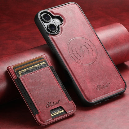 For iPhone 16 Suteni H17 Oil Eax Leather MagSafe Detachable Wallet Phone Case(Red) - iPhone 16 Cases by Suteni | Online Shopping South Africa | PMC Jewellery | Buy Now Pay Later Mobicred