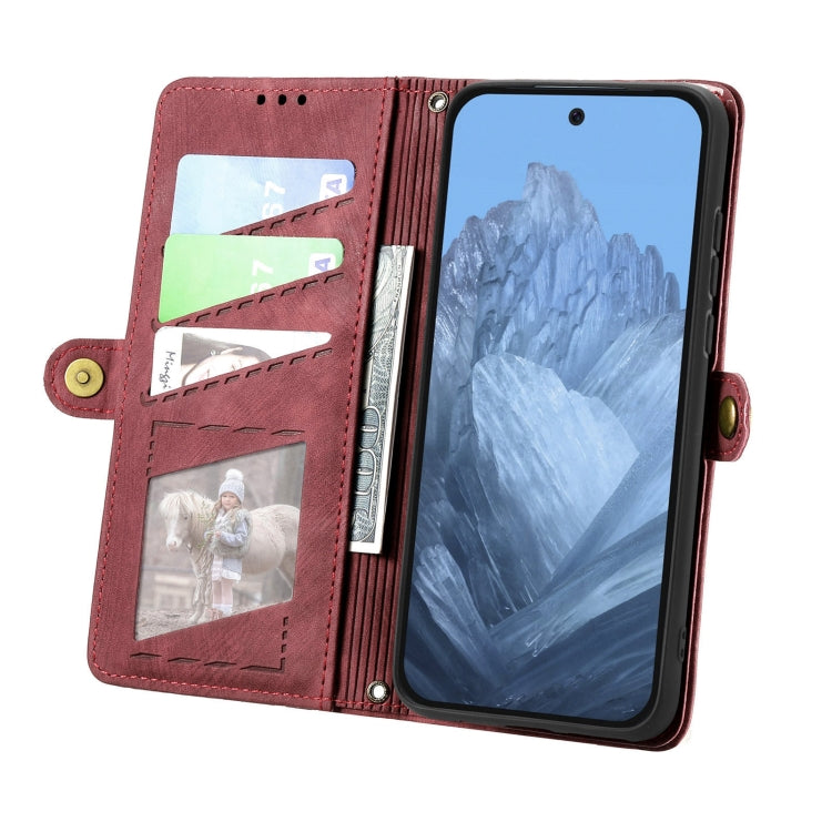 For Google Pixel 9 Geometric Zipper Wallet Side Buckle Leather Phone Case(Red) - Google Cases by PMC TechLife | Online Shopping South Africa | PMC TechLife | Buy Now Pay Later Mobicred