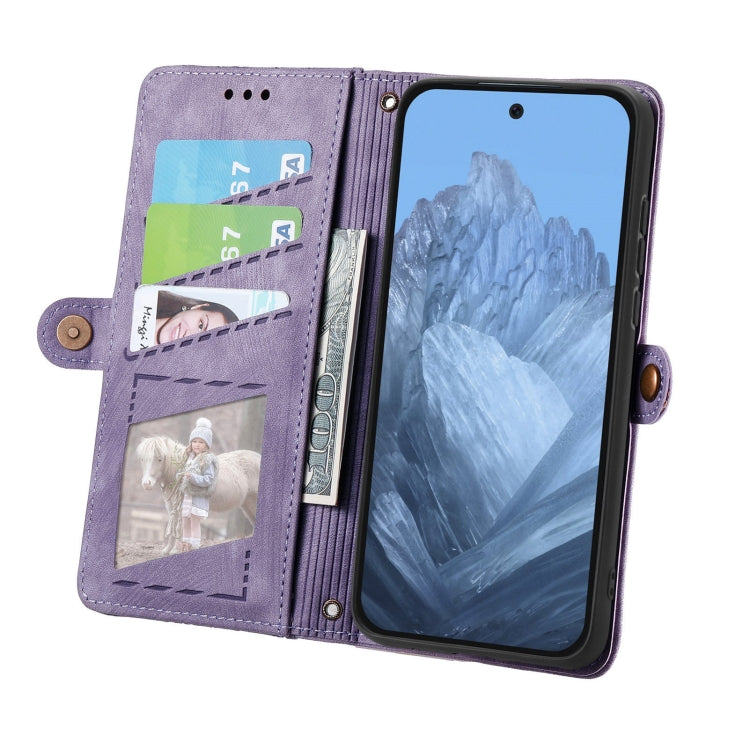 For Google Pixel 9 Geometric Zipper Wallet Side Buckle Leather Phone Case(Purple) - Google Cases by PMC Jewellery | Online Shopping South Africa | PMC Jewellery | Buy Now Pay Later Mobicred