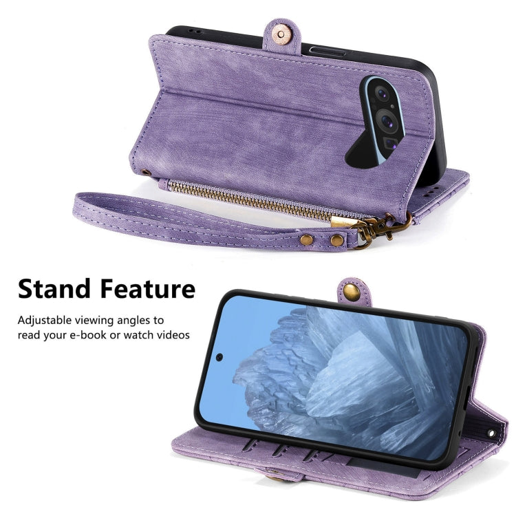 For Google Pixel 9 Geometric Zipper Wallet Side Buckle Leather Phone Case(Purple) - Google Cases by PMC Jewellery | Online Shopping South Africa | PMC Jewellery | Buy Now Pay Later Mobicred