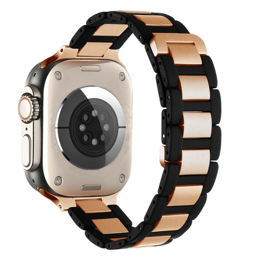 For Apple Watch Series 9 41mm Rubber Stainless Steel Magnetic Watch Band(Black+Rose Gold) - Watch Bands by PMC Jewellery | Online Shopping South Africa | PMC Jewellery