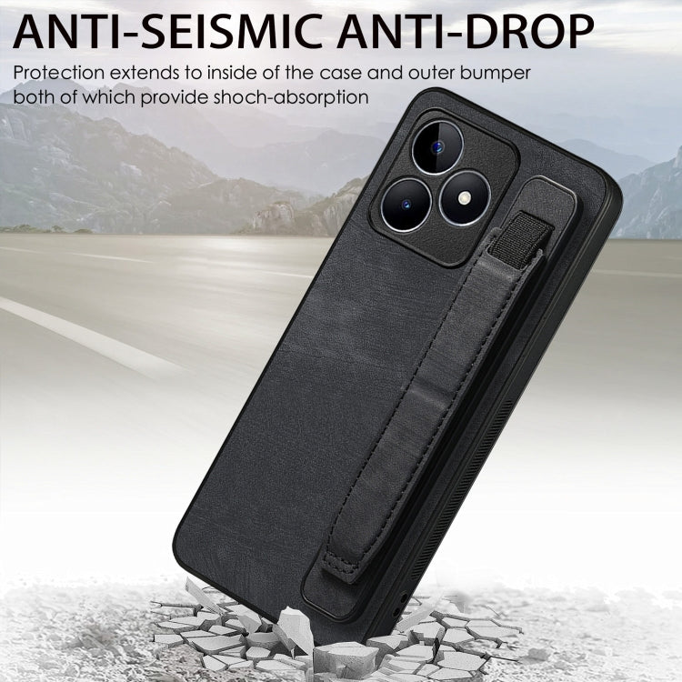 For Realme C53 Retro Wristband Holder Leather Back Phone Case(Black) - Realme Cases by PMC TechLife | Online Shopping South Africa | PMC TechLife | Buy Now Pay Later Mobicred