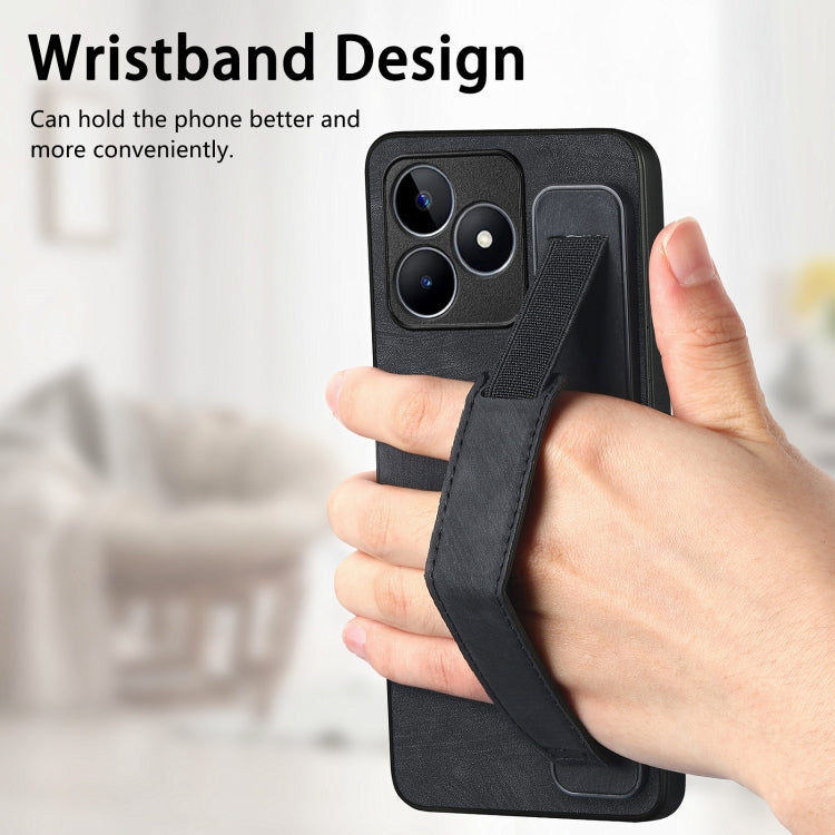 For Realme C53 Retro Wristband Holder Leather Back Phone Case(Black) - Realme Cases by PMC TechLife | Online Shopping South Africa | PMC TechLife | Buy Now Pay Later Mobicred