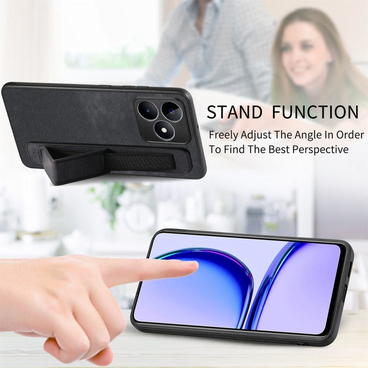For Realme C53 Retro Wristband Holder Leather Back Phone Case(Black) - Realme Cases by PMC TechLife | Online Shopping South Africa | PMC TechLife | Buy Now Pay Later Mobicred