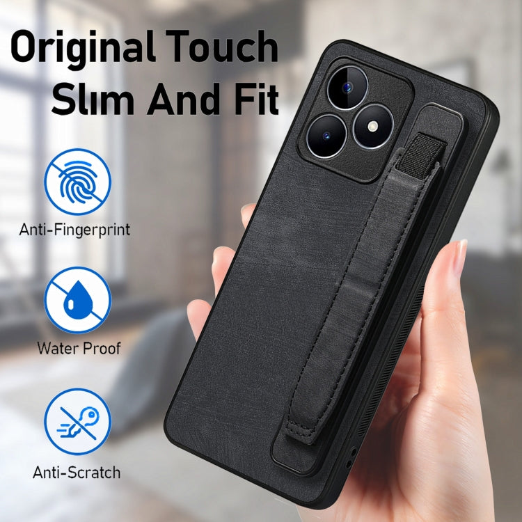For Realme C53 Retro Wristband Holder Leather Back Phone Case(Black) - Realme Cases by PMC TechLife | Online Shopping South Africa | PMC TechLife | Buy Now Pay Later Mobicred