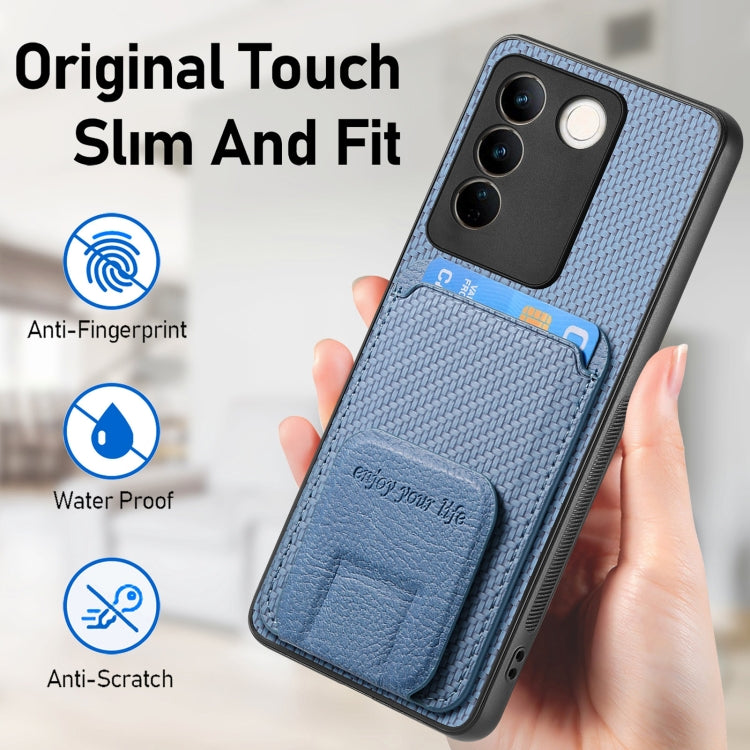 For vivo X100 Pro 5G Carbon Fiber Card Bag Fold Stand Phone Case(Blue) - X100 Pro Cases by PMC Jewellery | Online Shopping South Africa | PMC Jewellery | Buy Now Pay Later Mobicred