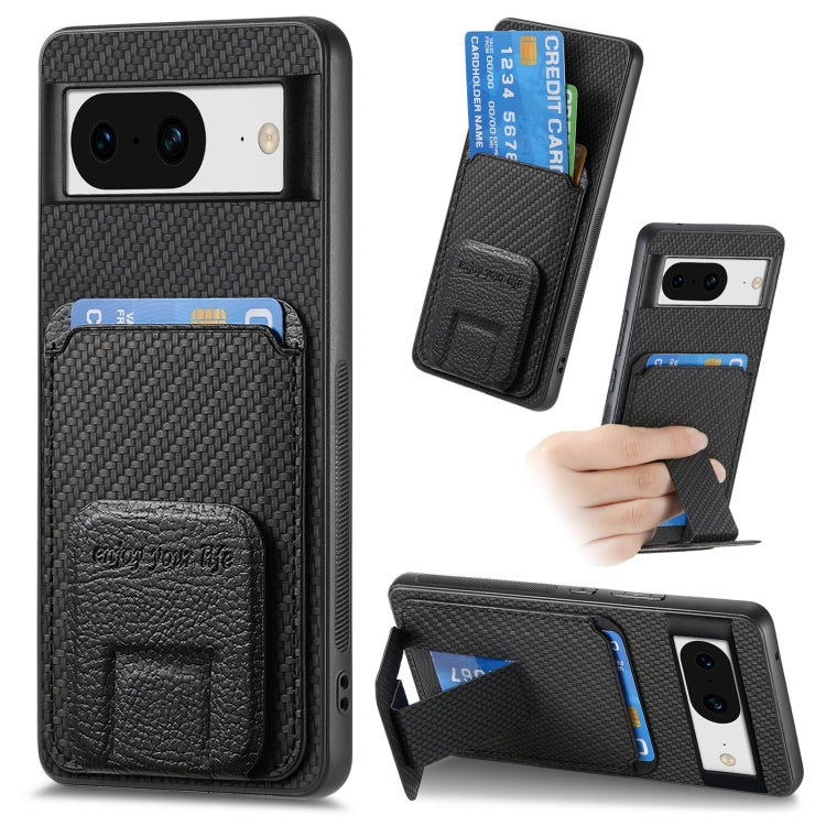 For Google Pixel 7 Carbon Fiber Card Bag Fold Stand Phone Case(Black) - Google Cases by PMC TechLife | Online Shopping South Africa | PMC TechLife