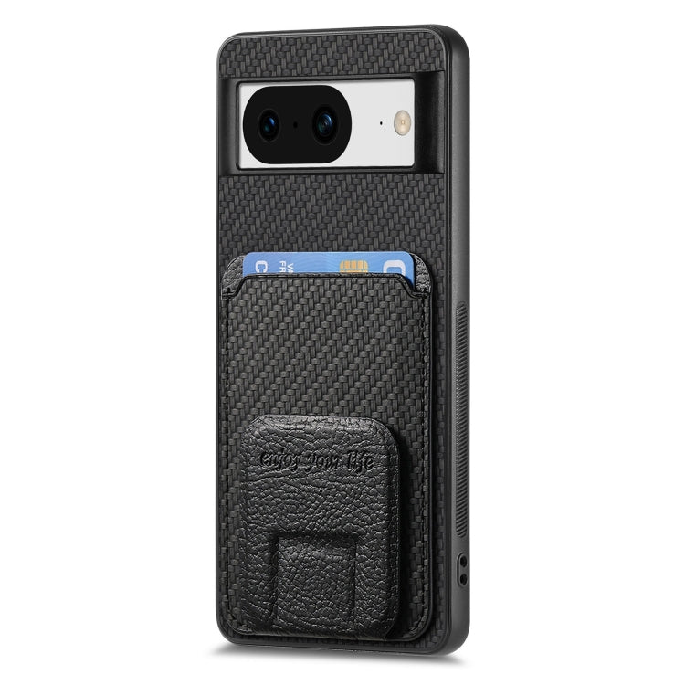 For Google Pixel 7 Carbon Fiber Card Bag Fold Stand Phone Case(Black) - Google Cases by PMC TechLife | Online Shopping South Africa | PMC TechLife