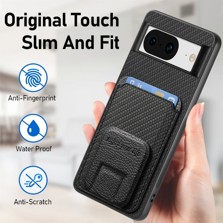 For Google Pixel 7 Carbon Fiber Card Bag Fold Stand Phone Case(Black) - Google Cases by PMC TechLife | Online Shopping South Africa | PMC TechLife