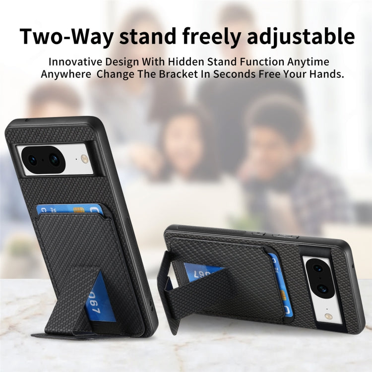 For Google Pixel 7 Carbon Fiber Card Bag Fold Stand Phone Case(Black) - Google Cases by PMC TechLife | Online Shopping South Africa | PMC TechLife