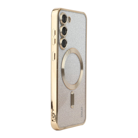 For Samsung Galaxy S25 5G ENKAY Hat-Prince Magnetic Glitter Plated TPU Phone Case with Lens Film(Golden) - Galaxy S25 5G Cases by ENKAY | Online Shopping South Africa | PMC Jewellery | Buy Now Pay Later Mobicred