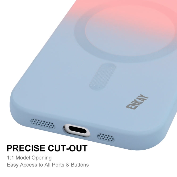 For iPhone 16 Plus ENKAY Hat-Prince MagSafe Rainbow Gradient Silicone Phone Case with Lens Film(Purple Blue) - iPhone 16 Plus Cases by ENKAY | Online Shopping South Africa | PMC Jewellery | Buy Now Pay Later Mobicred